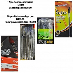 Pens ranging from R70-R350 and Permanent marker box R110.00